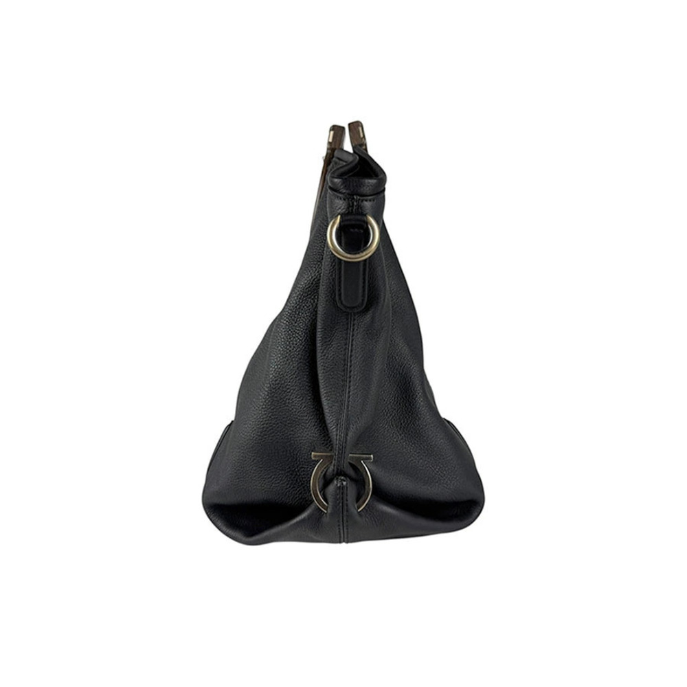 Salvatore Ferragamo handbag Gancini metal shoulder black leather bag Black